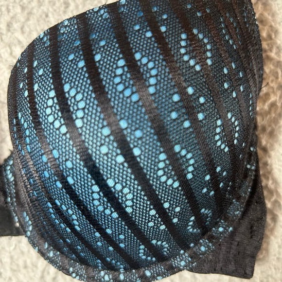 Hers by Herman Bra Women 32B Black Blue Lace Stripe Padded Underwire Push Up NEW - Picture 2 of 8